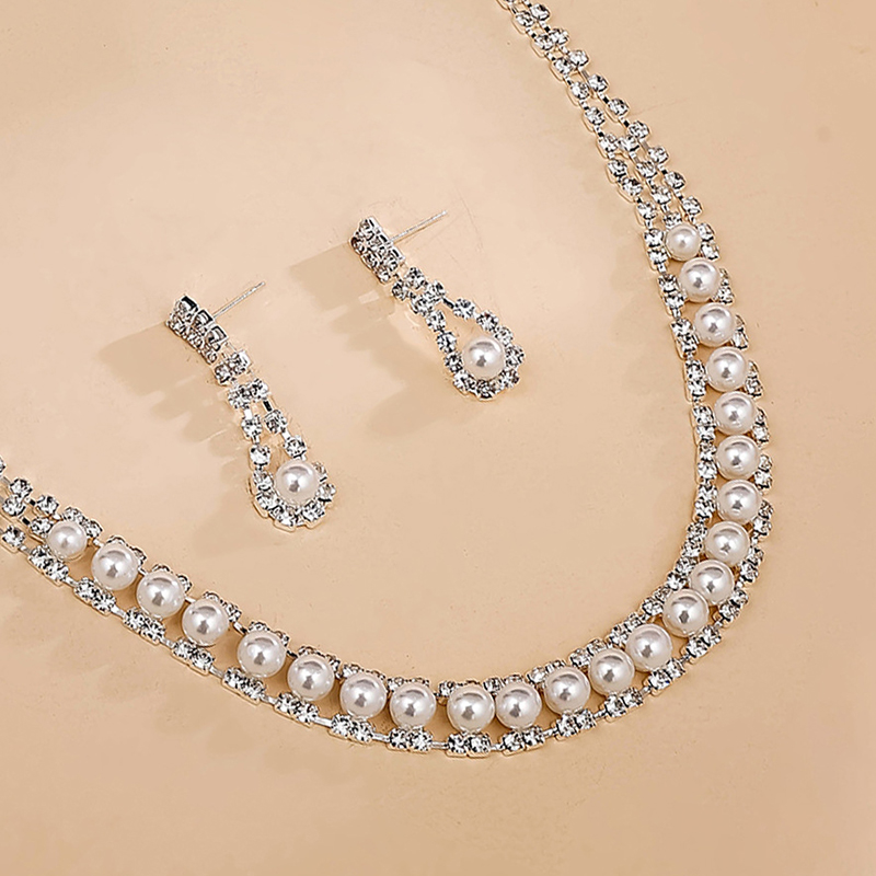 SWIRLUXE SILVER PEARL WITH SQUARE DIAMOND DUO JEWELRY SET