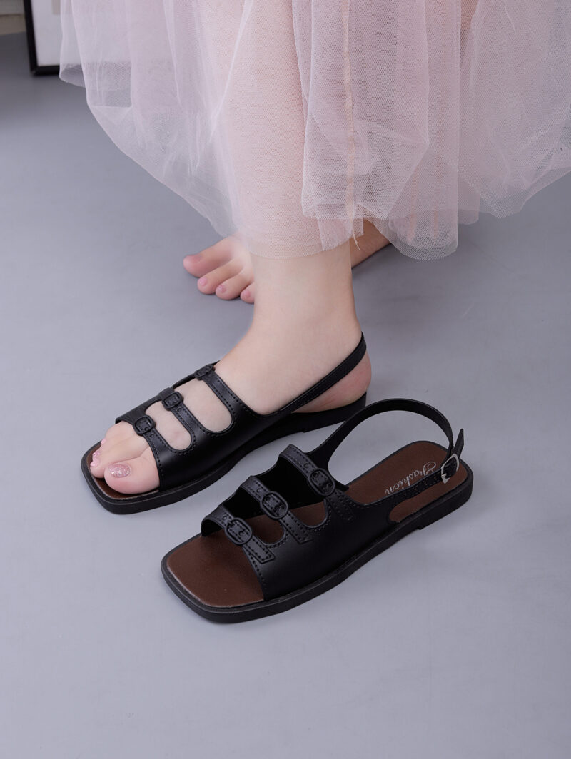 STOMPION CHOCOLATE DOUBLE BUCKLE FLATS - Image 8