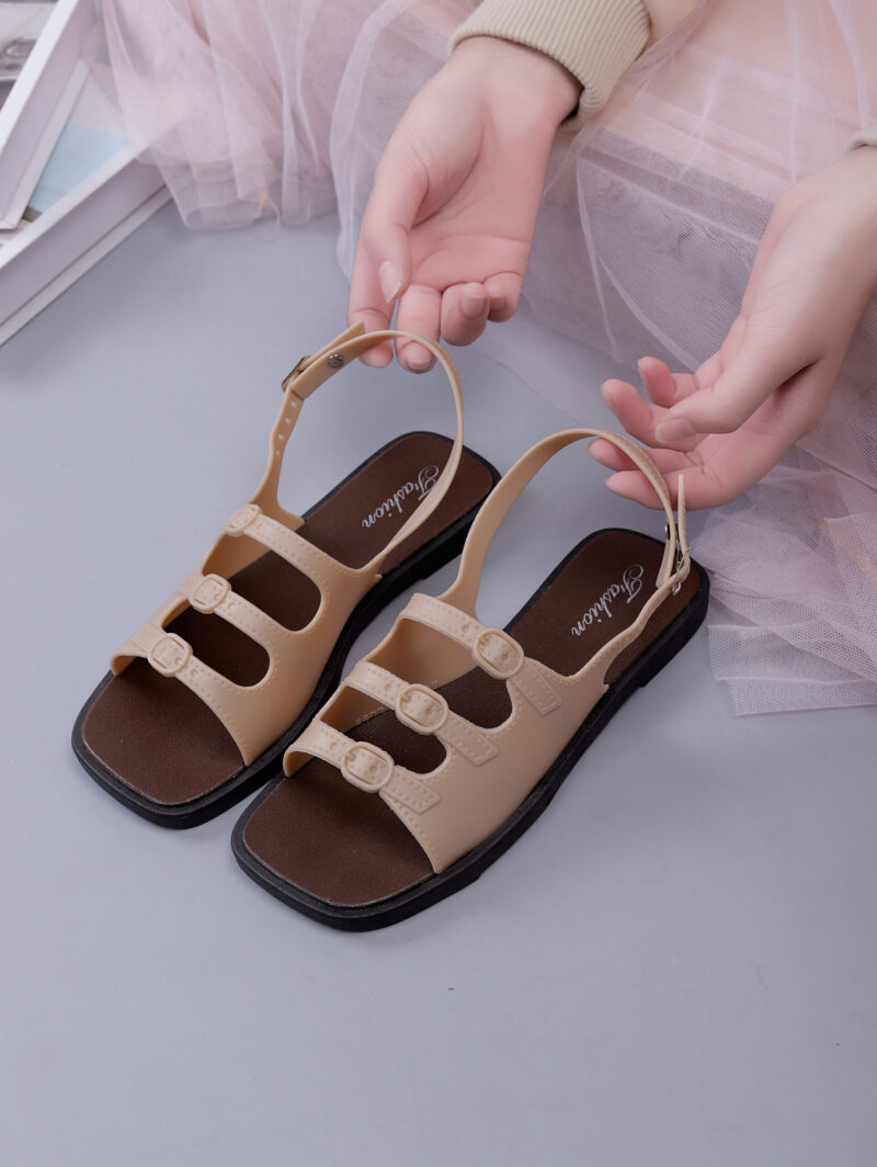 STOMPION CHOCOLATE DOUBLE BUCKLE FLATS