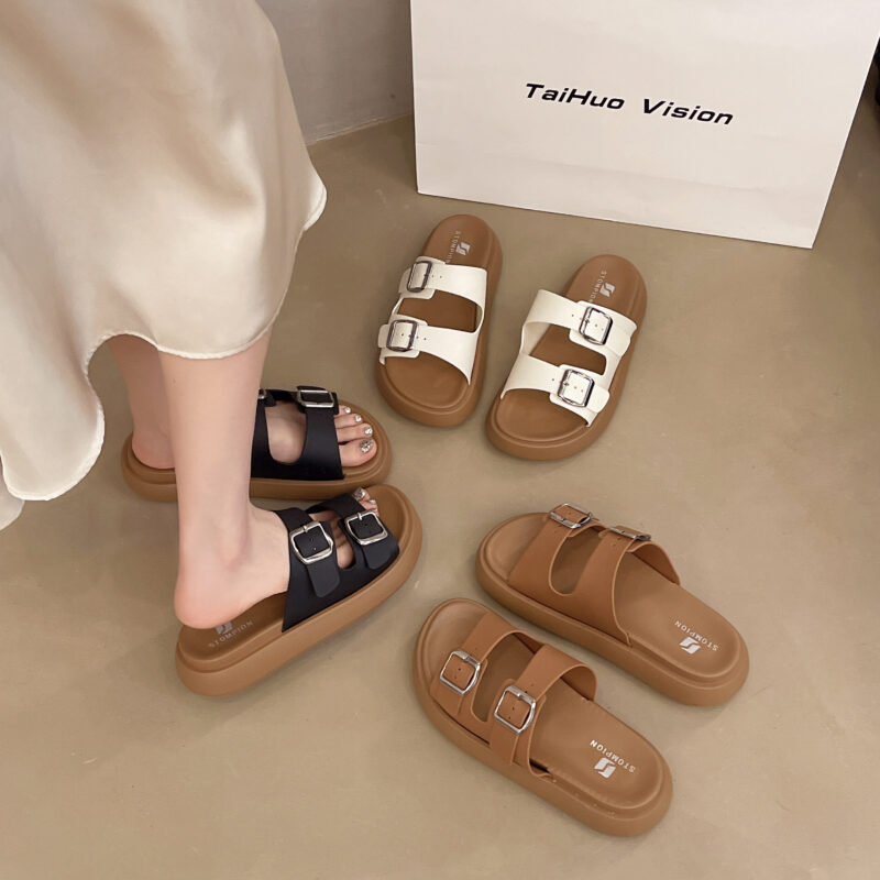 STOMPION DOUBLE BUCKLE MED PLATFORM SANDALS - Image 6