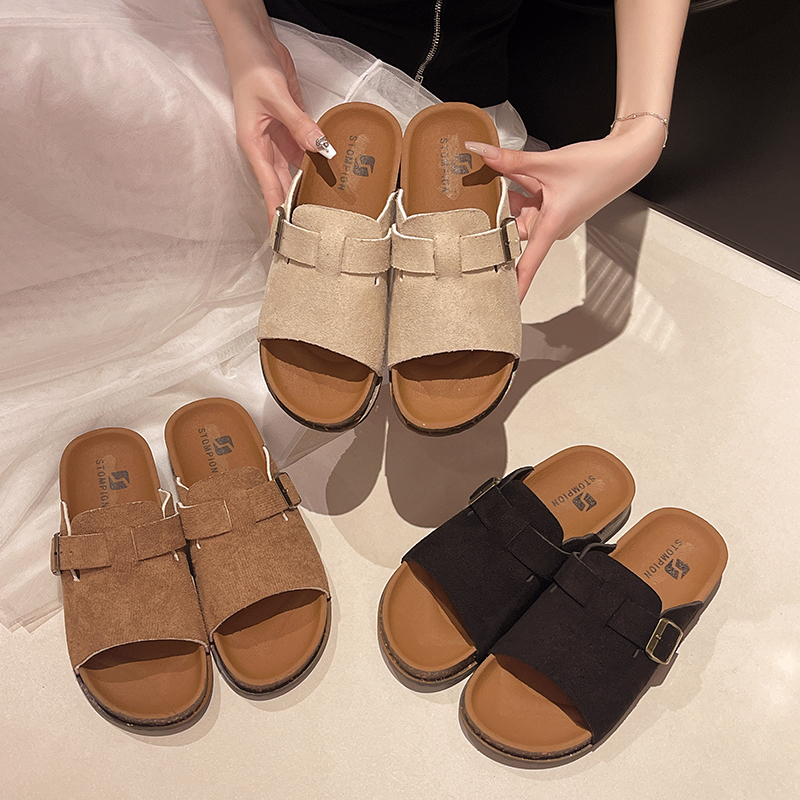 STOMPION CORK SOLE DOUBLE-STRAP SLIDES